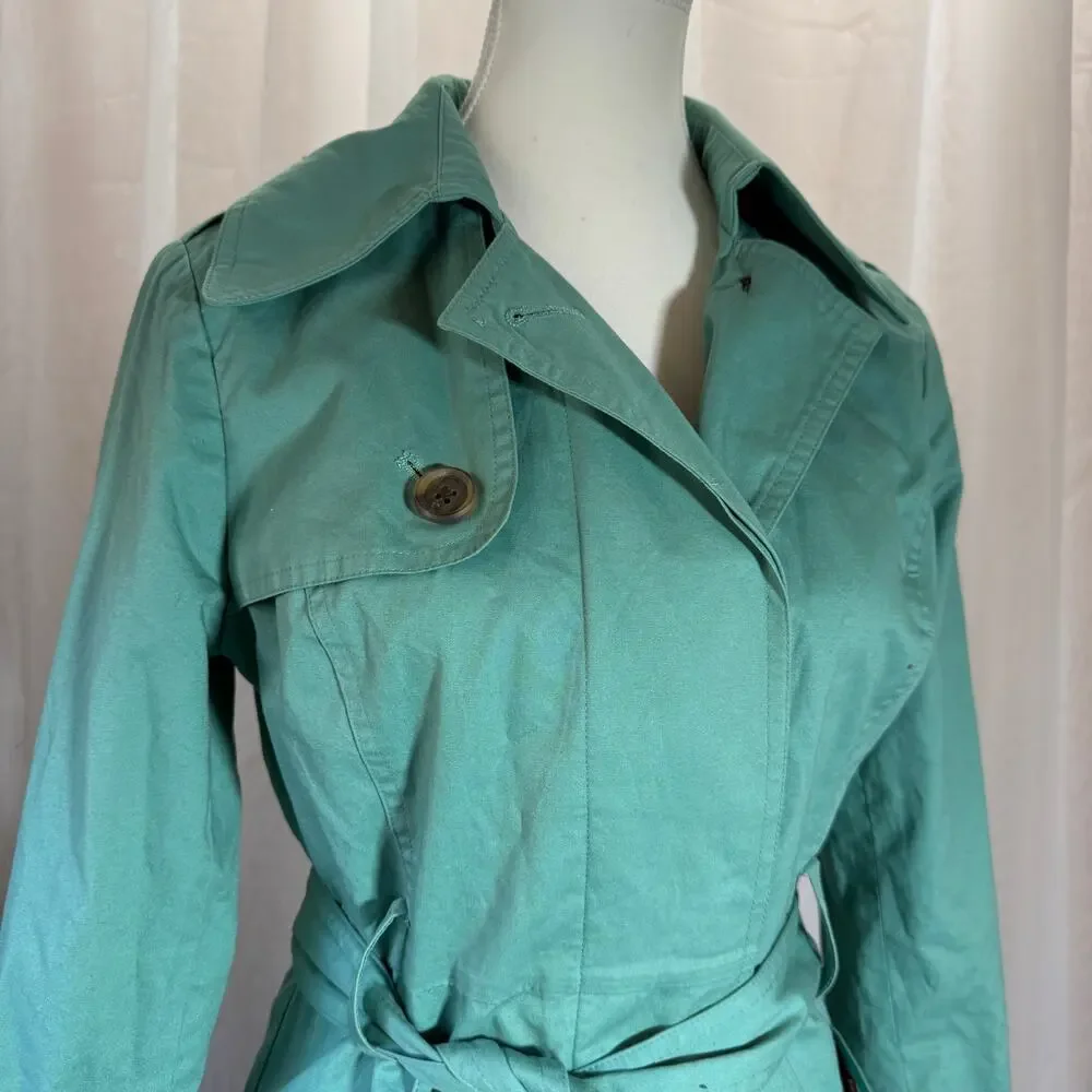 LC Lauren Conrad Seafoam Green Trench Coat Floral Lining Size 4 - Picture 2 of 14